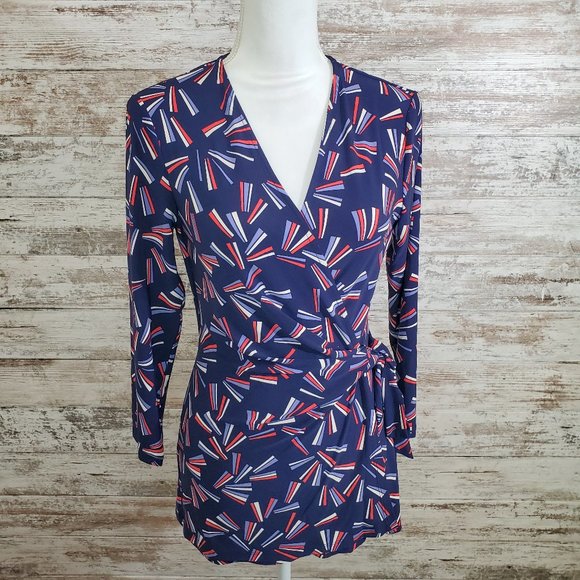 ANNE KLEIN Eclipse Blue Marina Printed Faux Wrap - Picture 15 of 15